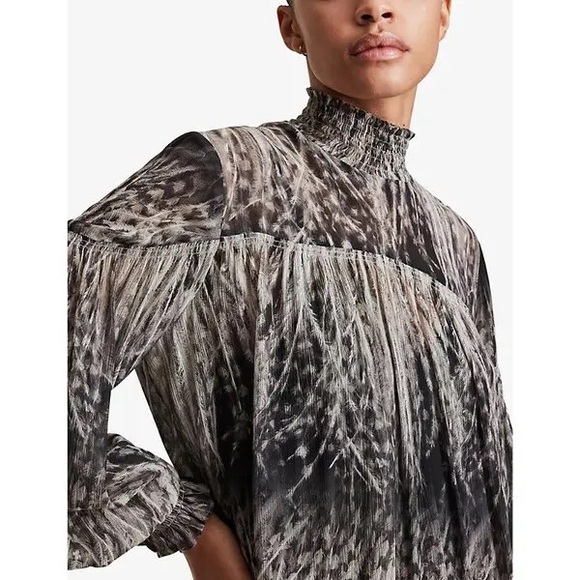 All Saints Feather-print Woven dress - Picture 4 of 15